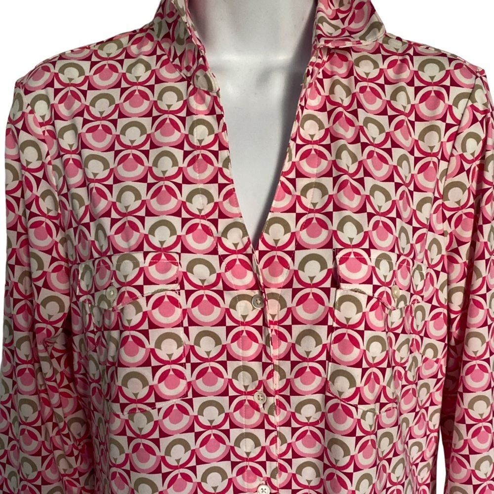 J Mclaughlin Button Down Top - M Red , Pink , Tau… - image 2